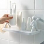 Wall Hanging Bathroom Storage Human Hook Rack Floating Wall Ledge Shelf Simple Wall Mounted Bookshelf Home Office Shelves (Plastic , Glossy, White)