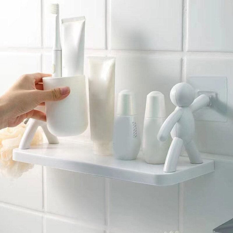 Wall Hanging Bathroom Storage Human Hook Rack Floating Wall Ledge Shelf Simple Wall Mounted Bookshelf Home Office Shelves (Plastic , Glossy, White)