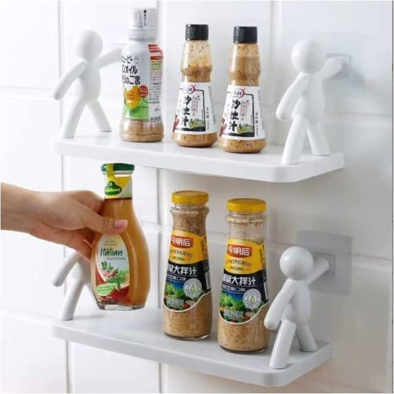 Wall Hanging Bathroom Storage Human Hook Rack Floating Wall Ledge Shelf Simple Wall Mounted Bookshelf Home Office Shelves (Plastic , Glossy, White) - Image 2