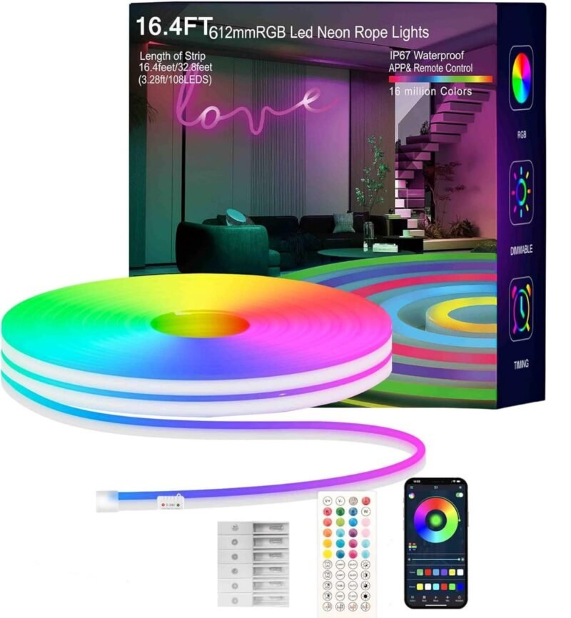 USB RGBIC 5M Smart Neon LED Strip Light, Waterproof Rope, Music Sync DIY Sign Tape Controlled Bluetooth by APP (5M Smart NEON USB)