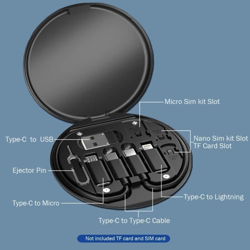 Multifunctional Data Cable Conversion Head Portable Storage Box, Multi-Type Charging Line Convertor USB Type C Adapter Tool Contain Sim Card Slot Tray Eject Pin, Phone Holder(Multi-colour) - Image 2