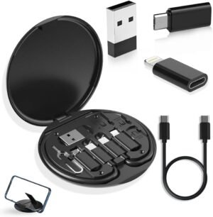 Multifunctional Data Cable Conversion Head Portable Storage Box, Multi-Type Charging Line Convertor USB Type C Adapter Tool Contain Sim Card Slot Tray Eject Pin, Phone Holder(Multi-colour)