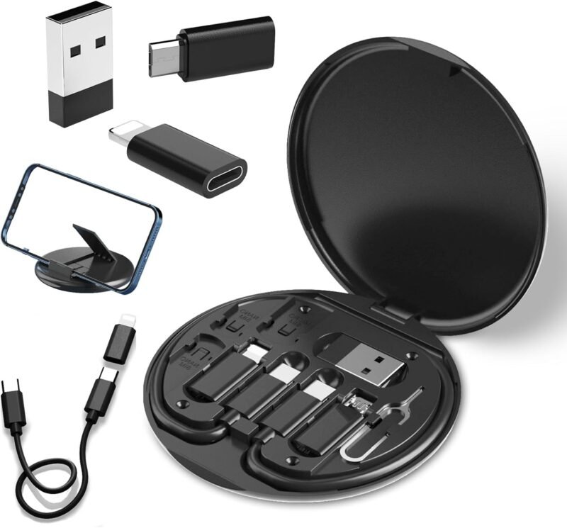 Multifunctional Data Cable Conversion Head Portable Storage Box, Multi-Type Charging Line Convertor USB Type C Adapter Tool Contain Sim Card Slot Tray Eject Pin, Phone Holder(Multi-colour) - Image 4