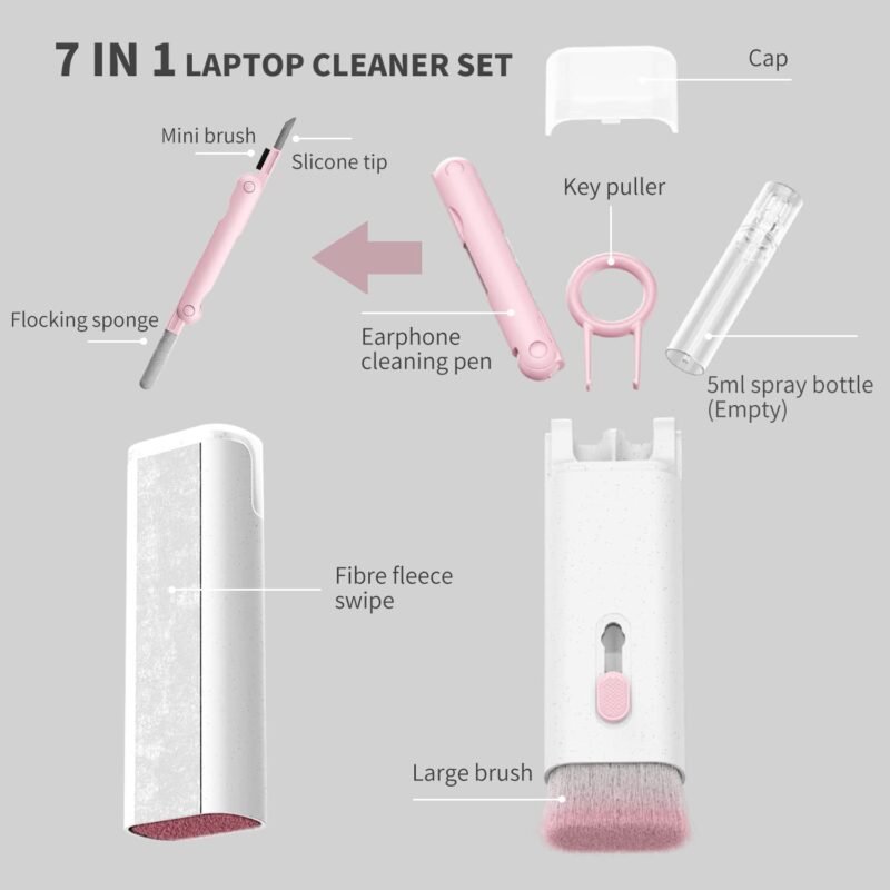 7 in 1 Electronic Cleaning Kit for Airpod & Laptop | Screen Dust Brush Including Soft Swipe Airpod Cleaner Pen | Key Puller and Empty Spray Bottle (MultiColor, 1pc) - Image 5