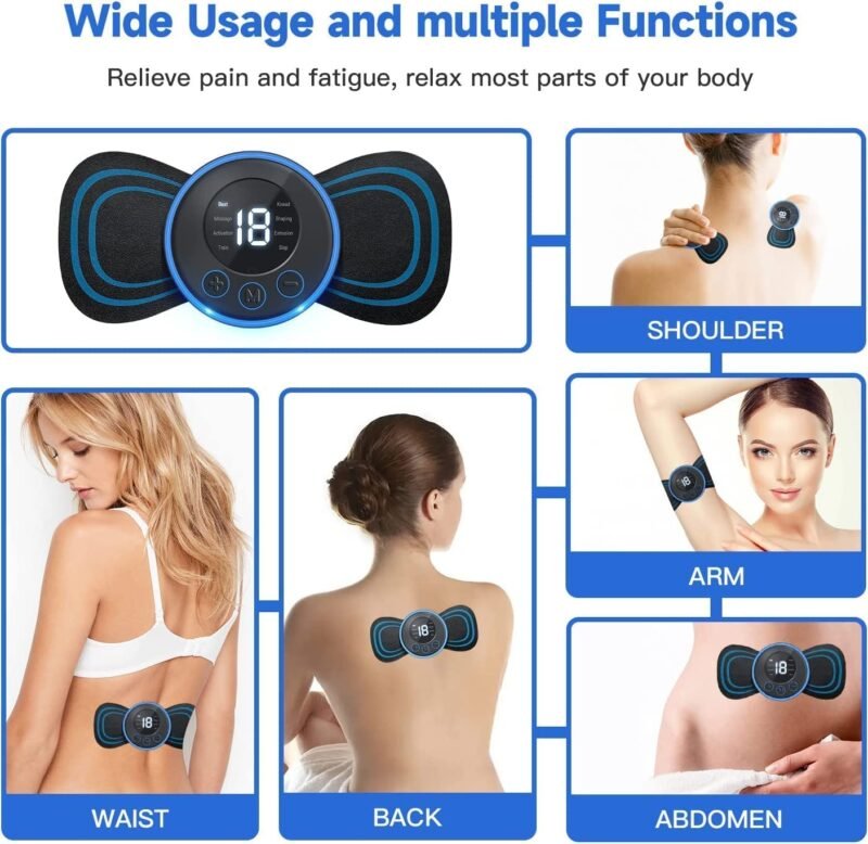 Full Body Mini Butterfly TENS Massager Machine for Pain Relief Wireless Vibrating Massager with 8 Modes, 19 Levels Electric Rechargeable EMS Patch - Image 5
