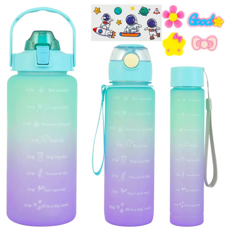 Unbreakable Silicone Water Bottle, Motivational Water Gallon with Time Marker Large Capacity 2000ML, 900ML, 300ML, Leakproof BPA Free Fitness Sports Water Bottle (Multicolor, 3 Pcs) - Image 4