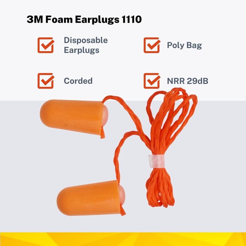 3M 1110 Ear Plugs Corded, Extra Soft, Reusable Earbuds Noise Cancellation, Soundproof Earplug Use For Underwater, Meditation, Study, Flight Travel, Sleeping, Sound Block Up To 29 Decibel (Pack of 10) - Image 2
