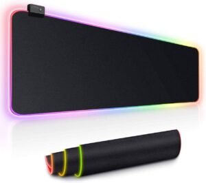 RGB Gaming Mouse Pad, Soft Glowing 14 LED Modes, Gaming Desk Keyboard Pad, Mouse Mat, Non-Slip Rubber Base - 78x30 cm - Black