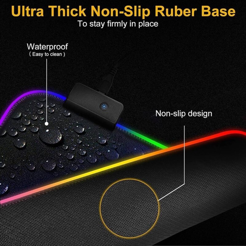RGB Gaming Mouse Pad, Soft Glowing 14 LED Modes, Gaming Desk Keyboard Pad, Mouse Mat, Non-Slip Rubber Base - 78x30 cm - Black - Image 6