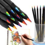 12Pcs - 7 in 1 Black Wooden Rainbow Pencils | Multicolored Fun Pencils for Kids and Adults | Colors Pencils Art Supplies for Colour, Sketching, Shading, Drawing, Blending, School, Office Use