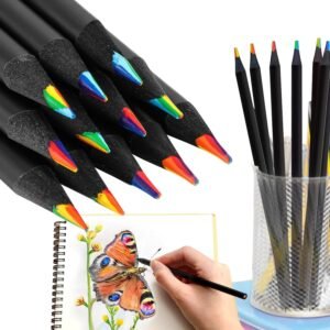 12Pcs - 7 in 1 Black Wooden Rainbow Pencils | Multicolored Fun Pencils for Kids and Adults | Colors Pencils Art Supplies for Colour, Sketching, Shading, Drawing, Blending, School, Office Use