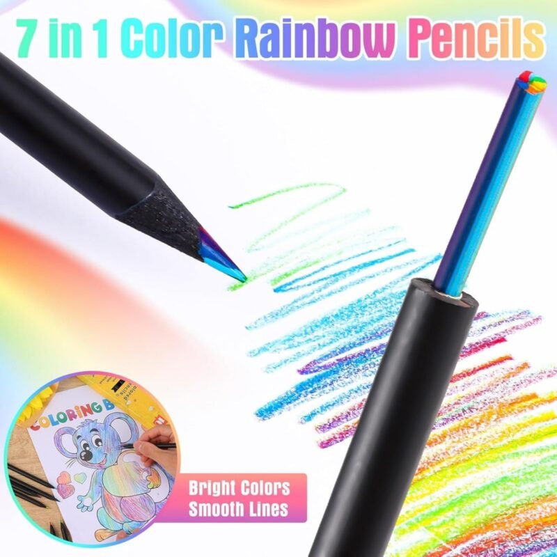 12Pcs - 7 in 1 Black Wooden Rainbow Pencils | Multicolored Fun Pencils for Kids and Adults | Colors Pencils Art Supplies for Colour, Sketching, Shading, Drawing, Blending, School, Office Use - Image 4