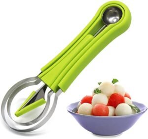 4 In 1 Fruit Scooper-Melon Baller Scoop Set, Professional 4 In 1 Stainless Steel Watermelon Cutter Fruit Carving Tools Set, Fruit Scooper Seed Remover Watermelon Knife for Dig Pulp Separator Fruit Slicer (Multicolor)